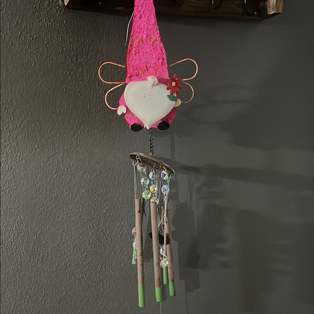 Pink Heart Gnome Wind Chime